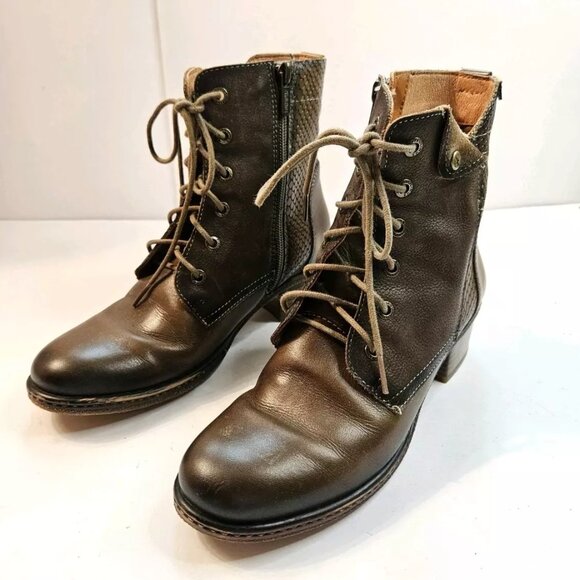 Pikolinos Zaragoza Moss Brown Leather Lace-Up Side Zip Ankle Boots EUR 39 US 8 - Picture 1 of 16